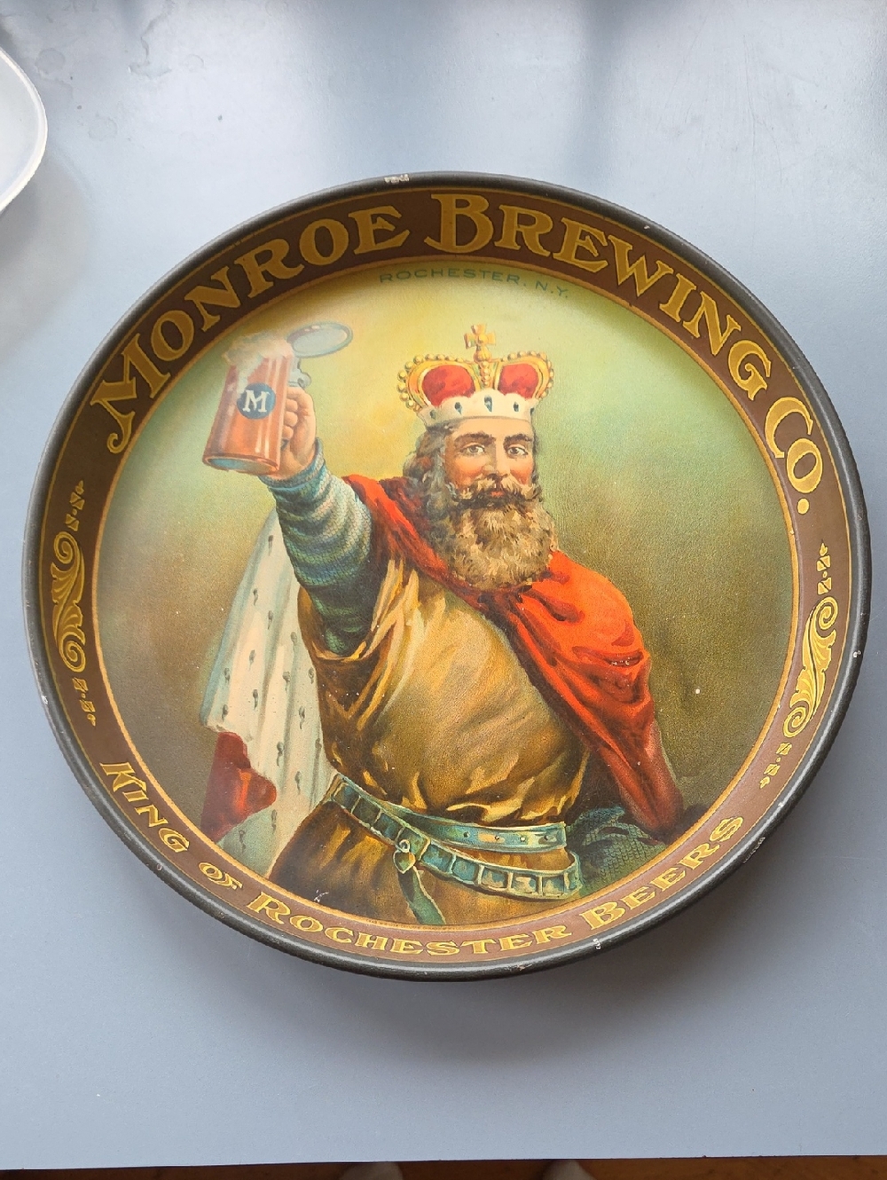Authentic Antique Monroe Brewing Company Rochester, NY Tin Litho Serving Tray